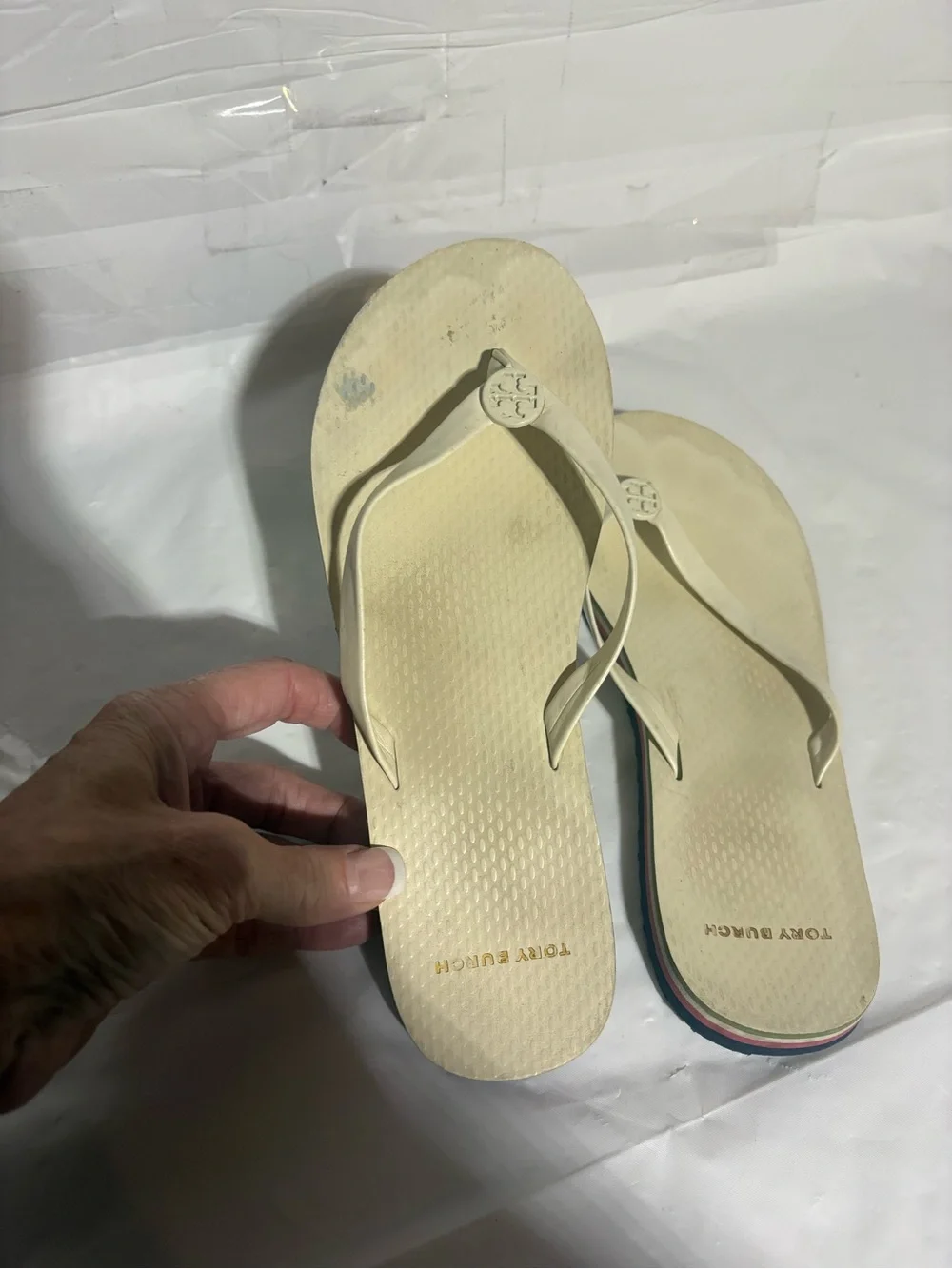 Tory Burch Cream Logo Thong Sandals
